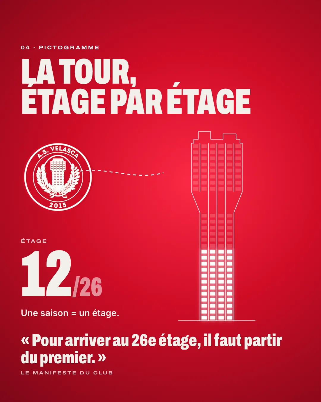 La tour du blason redessinée au trait, avec douze étages allumés sur vingt-six.