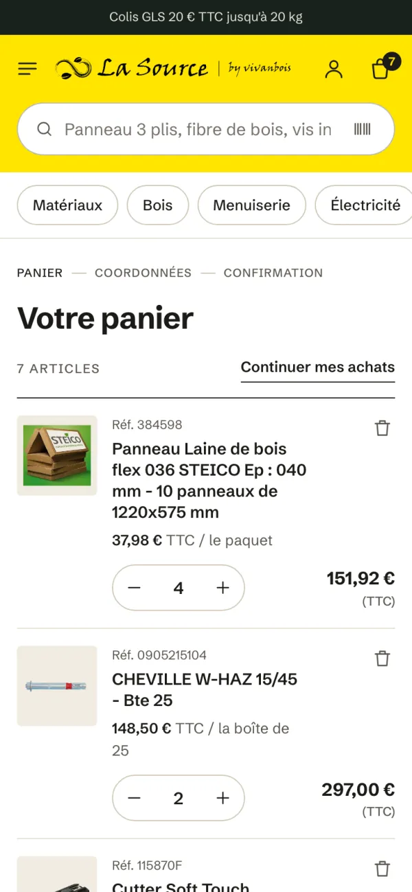 Le panier sur téléphone.